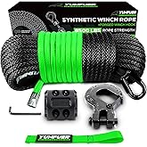 YUNFUER Synthetic Winch Rope Cable Kit, 3/16" x 50ft 8500LBS Black Winch Rope with Protective Sleeve, Forged Winch Hook, Rubber Stopper and Safety Pull Strap for ATV UTV