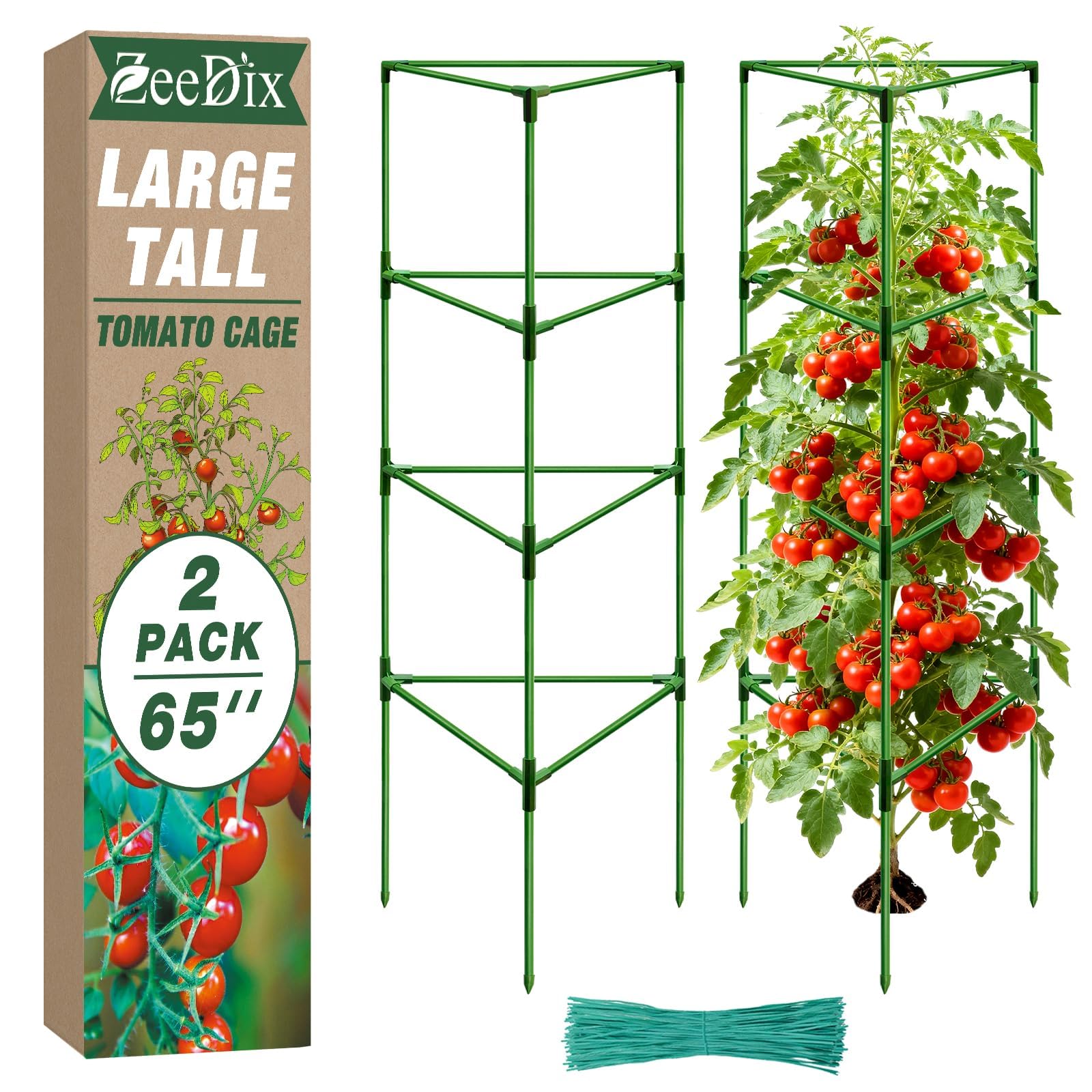 Photo 1 of [Upgraded] ZeeDix 65 Inch Tall Tomato Cages for Garden – 2 Pack Heavy Duty Large Plant Support Stakes for Climbing Plants, Adjustable Tomatoes Trellis for Pots & Outdoor Raised Garden Beds