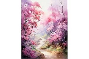 Didfig Easy DIY Paint by Numbers Kit for Adults Beginner Canvas 16x20 Inch Pink Tree Path Large Scenery Paint by Numbers for Home Wall Decor Gifts