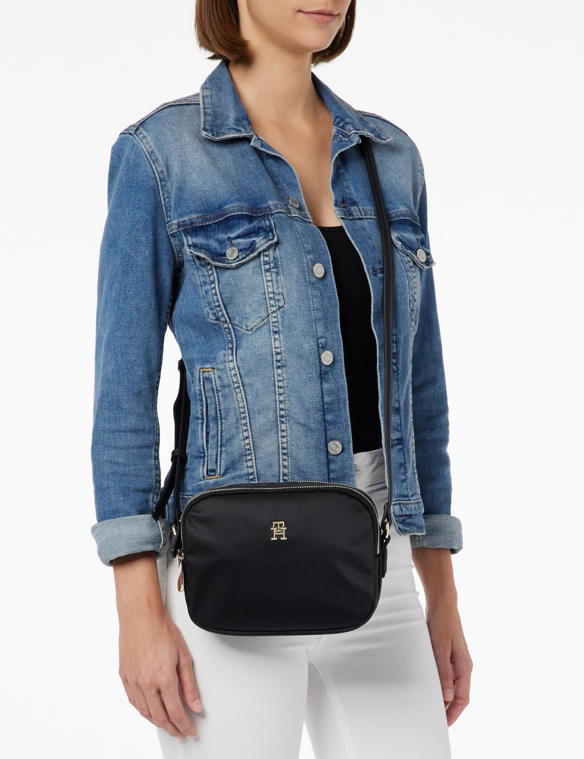 Tommy Hilfiger Women's Crossbody Bag Poppy Crossover Shoulder Bag, Black, One Size