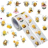 1000PCS Bee Stickers Roll, 2 Rolls 20 Designs Self-Adhesive | Cute Bumble Bee Stickers for Kids, Waterproof Decals for Classroom Rewards, Birthday Parties, Scrapbooking and Water Bottles