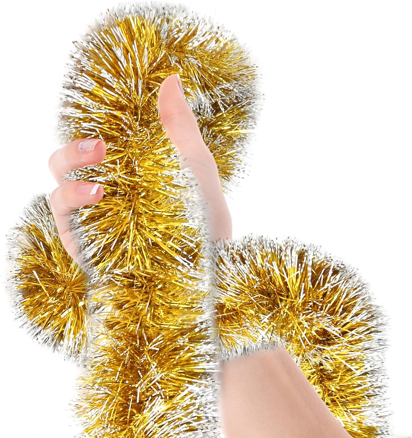 Wreaths, Garlands & Swags - Christmas Tree Gold Frost Tip Tinsel Garland Gold White Edge Metallic Streamers Celebrate a Holiday New Years Eve Happy Party Ceiling Hanging Decorations Indoor and Outdoor Disco Party Supplies