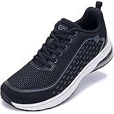 HuJAT Wide Toe Box Running Shoes, Arch Support Zero Drop Sneakers, Orthotic Shoes for Plantar Fasciitis & Foot Heel Pain Relief Black US Size 7.5