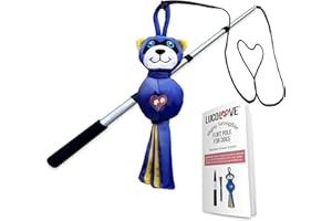 LUCOLOVE Flirt Pole for Dogs Heavy Duty - Multi-Sensory Tough Chase Toy for Medium & Large Breeds – Extra Strong 35" Dog Teaser Wand for Backyard Play, Training and Interactive Fun (Raccoon)