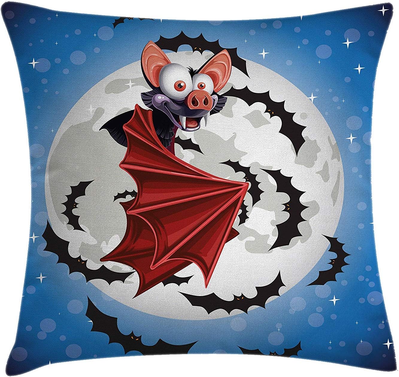 Vampire Throw Pillow Cushion Cover Cute Funny Cartoon Bat Mascot Flying In Vibrant Night Sky Full Moon Stars Horror Decorative Square Accent Pillow Case 18 X 18 Inches Multicolor Amazon Co Uk Kitchen