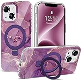 ETPESOK Compatible with iPhone 13/14 Case Marble Pattern with Magnetic Ring Stand [Compatible with Mag-Safe] TPU Protective Phone Case for iPhone 13/14 6.1" for Women, Marble Purple