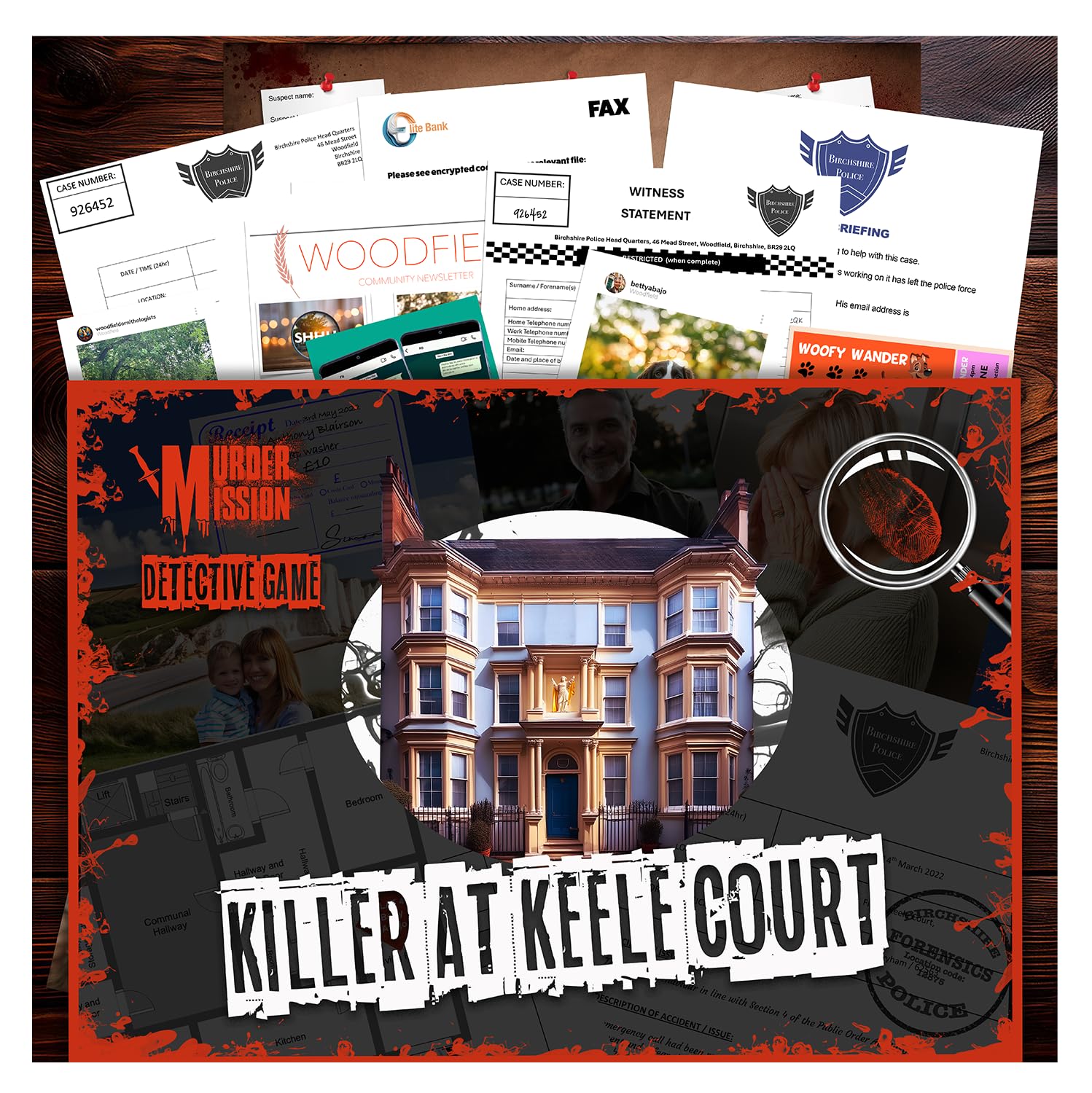 Killer At Keele Court - Murder Mission Unsolved Mystery Detective Game - Open Cryptic Case File - Dinner Parties Groups Couples or Solo Players