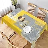 mutakin Yellow and Gray Abstract Tablecloth