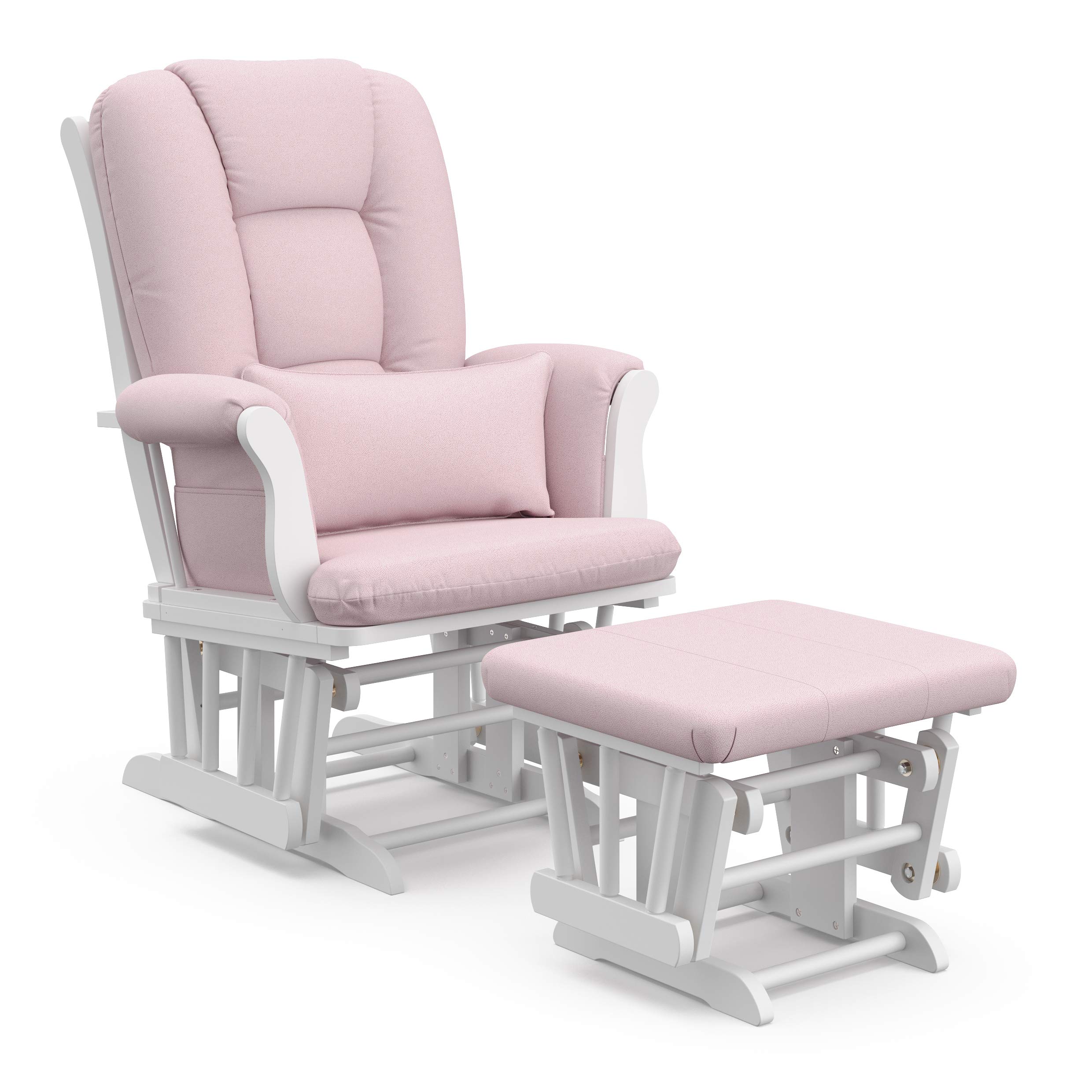 Storkcraft Tuscany Custom Glider and Ottoman with Free Lumbar Pillow, White/Pink Blush Swirl