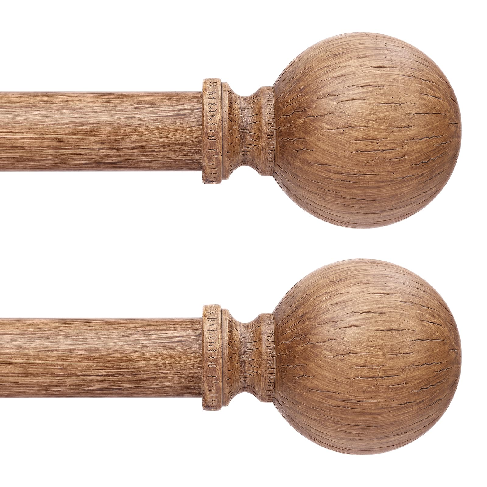 Photo 1 of 2 Pack Wood Curtain Rods for Windows 30 to 56 Inch, 1" Diameter Adjustable Rustic Metal Drapery Rod with Faux Wood Grain Finials, Heavy Duty Decorative Farmhouse Curtain Pole for Living Room