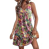 HOTOUCH Women's Casual Sundress with Pockets Summer Beach Dress Floral T-Shirts Dress V Neck Loose Tank Dresses