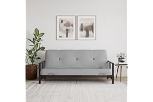 DHP Harlow Full Size Black Metal Futon Frame with 6” Mattress, Herringbone Microfiber