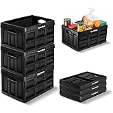 CleverMade Collapsible Storage Bins, 32L 3 Pack, 66 lb Stackable, Obsidian | Storage Totes for Trunks &amp; Tight Spaces | Easy-Carry Size for Groceries, Tools &amp; Toys | Folds to 2.75 Inches