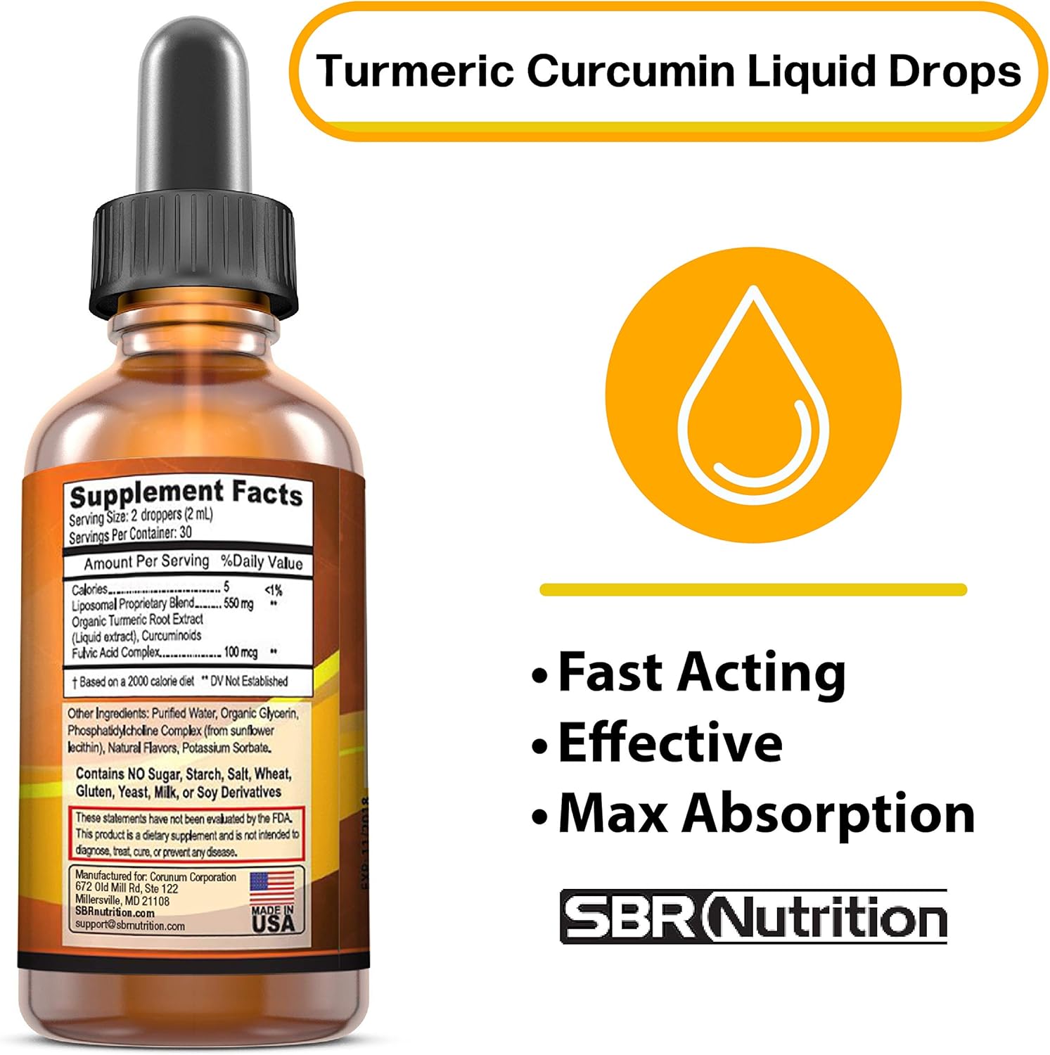 Max Absorption Liquid Turmeric Curcumin Drops for Joint Pain