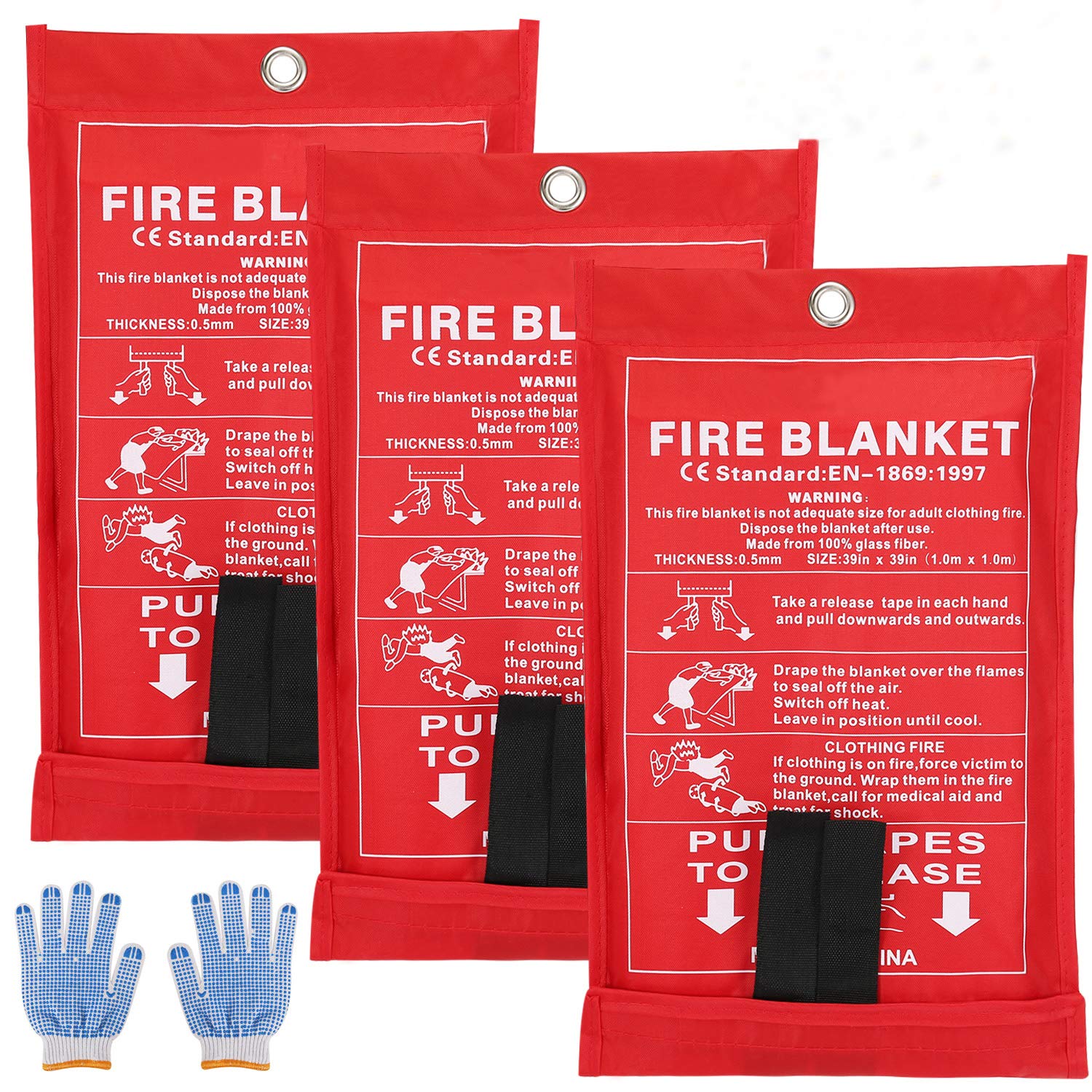 SAINUOD Fire Blanket Emergency for Kitchen, Suppression Flame Retardant Safety Blanket for Home, School, Fireplace, Grill, Car, Office, Warehouse (Fire Blanket 3 Pack)…