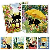 HEIFAM Mixed Floral Cat Swedish Kitchen Dishcloths Dish Towels 6 Pack, Cats Dish Towels for Kitchen, Swedish Dishcloth with Cats, Paper Towels Reusable, Dish Cloth Towel Cleaning Wipe for Home Party