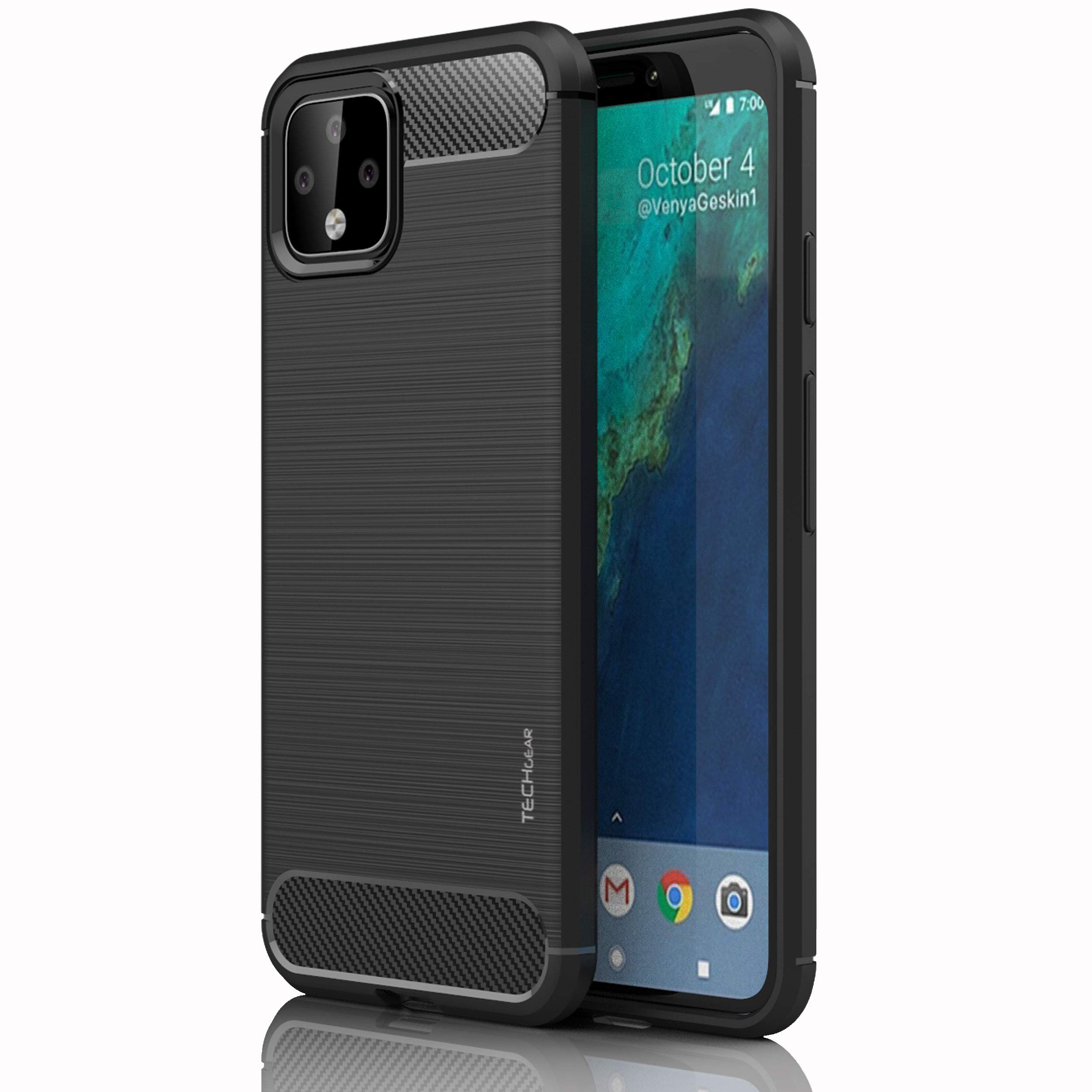 TECHGEAR Pixel 4 Case [Stealth Case] Flexible, Shockproof, Ultra Slim, Soft TPU Protective Shell Cover with Carbon Fibre Detailing Designed For Pixel 4