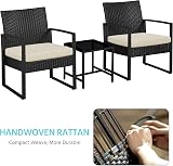Yaheetech 3-Piece Rattan Garden Furniture Set 2 Chairs Table Black Beige view 5