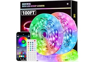 SINWE 100ft Led Lights for Bedroom,Music Sync Led Strip Lights with 44 Keys Remote and App Control,Color Changing RGB Led Lights for Room Home Kitchen Party Christmas Decoration (2 roll of 50ft)