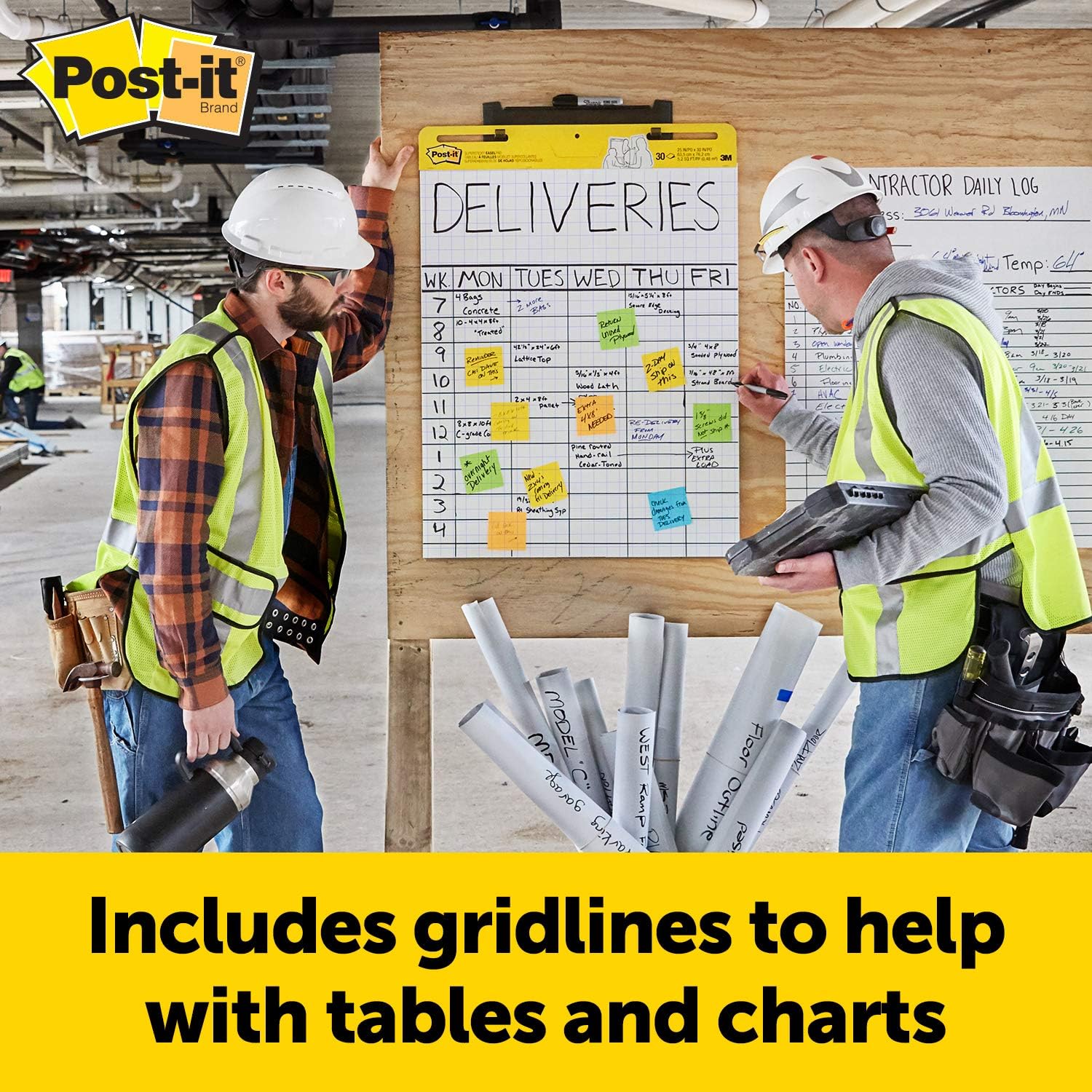 Post-it Super Sticky Easel Pad, 25 x 30 Inches, 30 Sheets/Pad, 1 Pad (560SS), Large White Grid Premium Self Stick Flip Chart Paper, Super Sticking Power : Easel Stands : Office Products