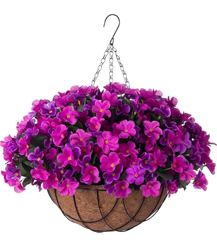Panier Suspendu Fleurs Artificielles Extérieur 27,9 X 43,2 Cm - Décoration Terrasse Jardin Porche