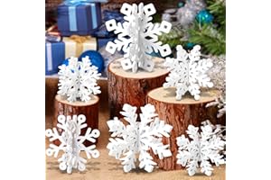 OuMuaMua 6 Set Snowflake Christmas Table Decorations - 12pcs White Wooden 3D Snowflake Decor Tabletop Centerpiece for Christmas Party Supplies Home Decor