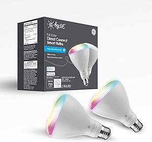 C by GE Full Color Direct Connect LED BR30 Smart Light Bulbs (2 Color Changing Light Bulbs), 65W Replacement, Bluetooth/Wi-Fi Light Bulb, Smart Light Bulb Works With Alexa + Google Home without Hub