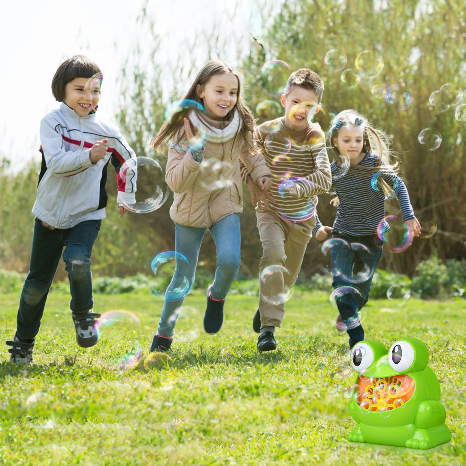 Automatic Bubble Machine for Kids, GUSTYLE Portable Frog Bubble Maker Over 500 Bubbles Per Minute for Party, Wedding, Indoor and Outdoor Activities (Included 2 Bottles Bubble Solution)