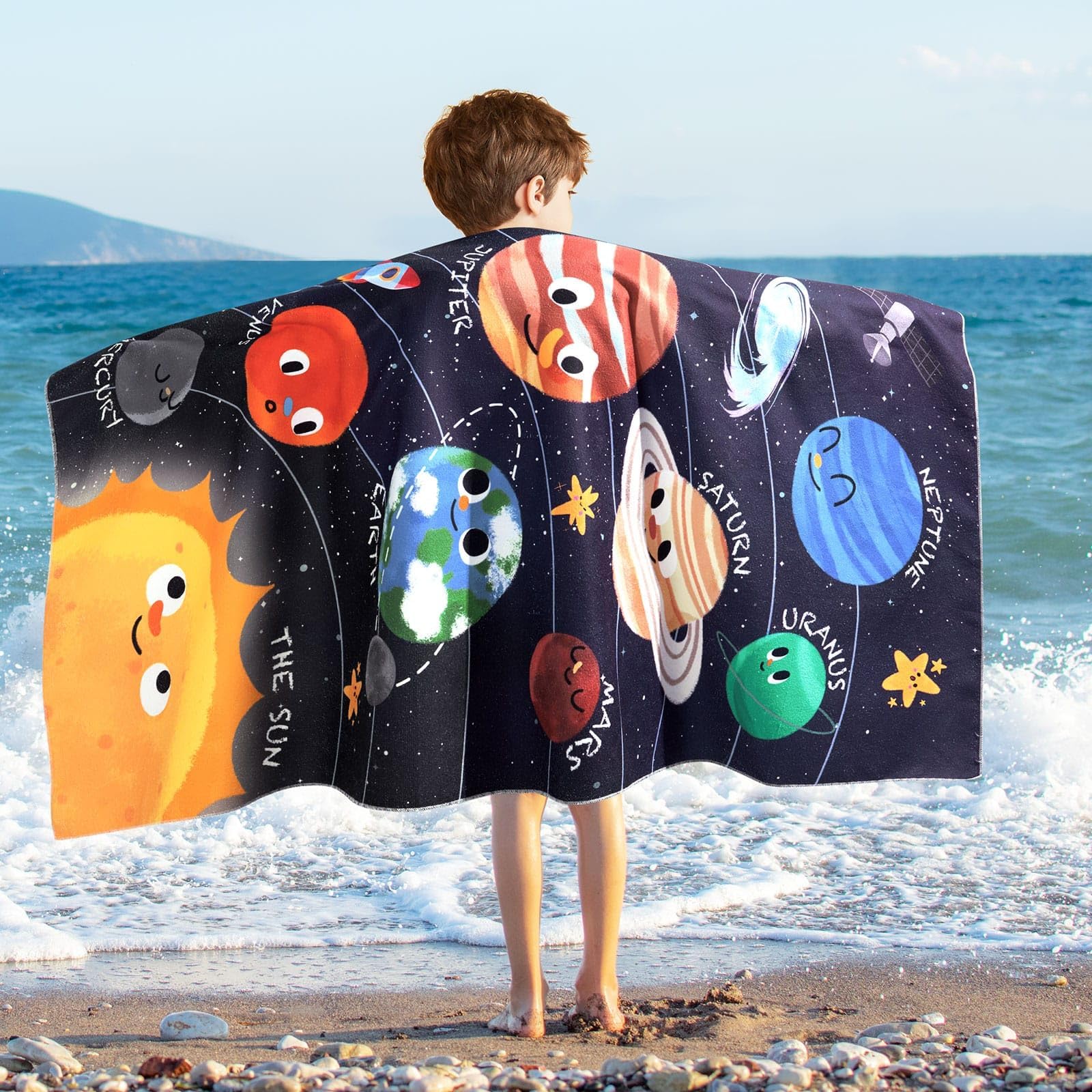 Photo 1 of WERNNSAI Planet Kids Beach Towel for Boys - 30” x 60” Planet Sand Free Swim Towels for Boys Bath Pool Camping Travel Towel Quick Dry Ultra Absorbent Super Soft Beach Blanket Bath Shower Towel