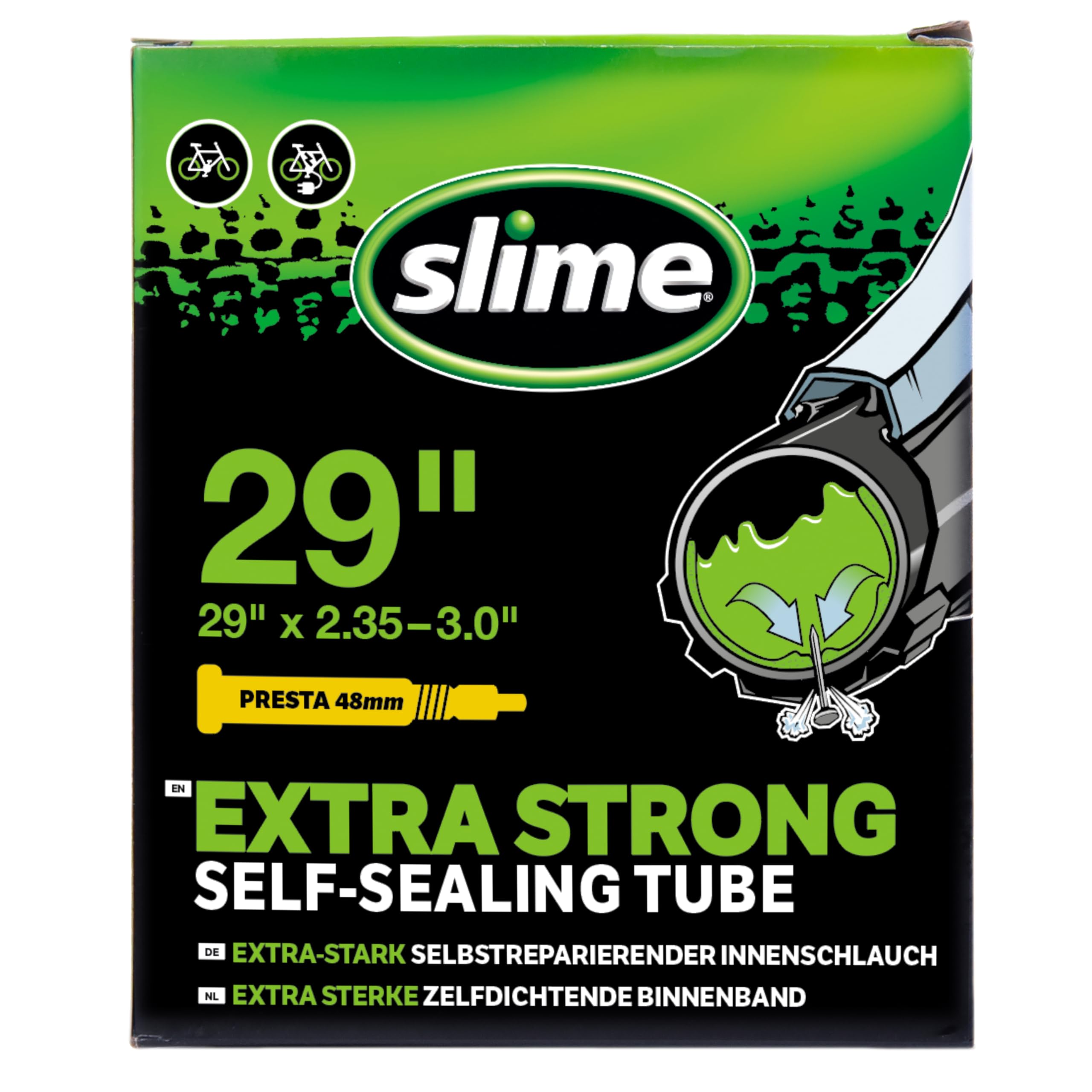 Slime 30101 Bike Inner Tube with Slime Puncture Sealant, Self Sealing, Prevent and Repair, Presta Valve, 29" x 2.35-3.0"