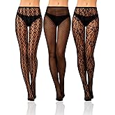 Bencailor 3 Pairs Valentine's Day Women Fishnet Stocking Floral Tight Legging Stockings Small Hole High Pantyhose Waist Lace