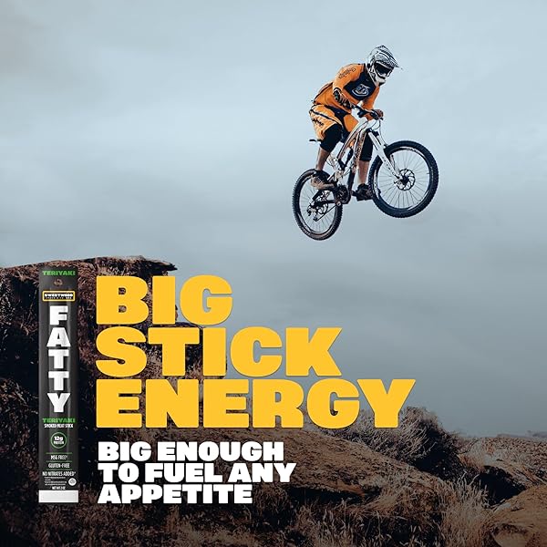FATTY MEAT STICKS, MADE WITH GRASS FED BEEF, PORK RAISED WITHOUT ANTIBIOTICS, 12G PROTEIN PER STICK, TERIYAKI, 2 OZ.