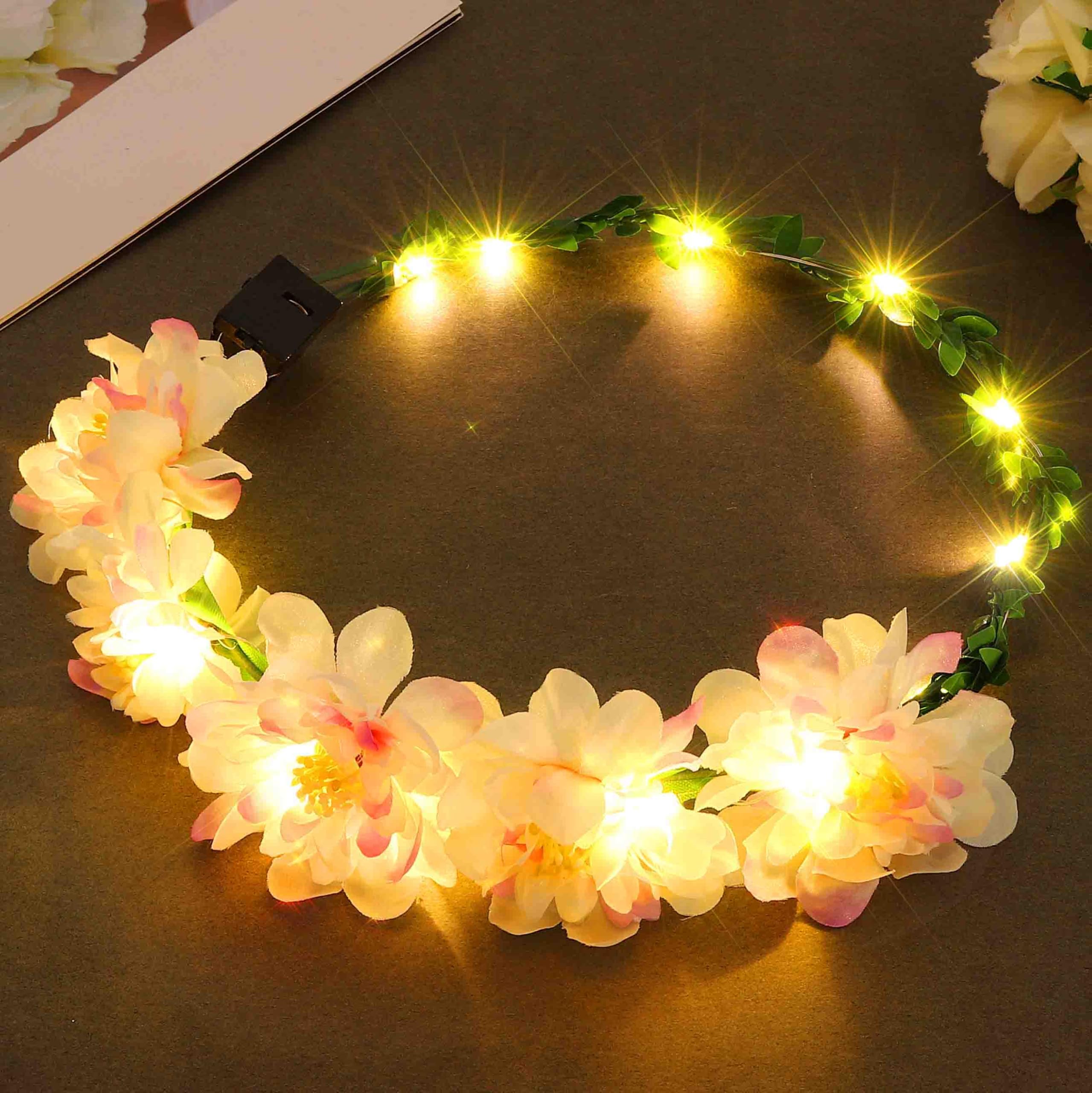 Fashband Flower Crown Headbands Light up Wreath Garland Headband Glow Hair Accessories Party Headdress for Women and Girls (Purple)