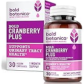 Bold Cranberry Plus Capsules - 100% Soluble 36mg PACs - Cranberry Pills for Women & Men with Urinary Tract Support, Non-GMO Vitamin C — 30 Vegan Capsules, 1 Month Supply