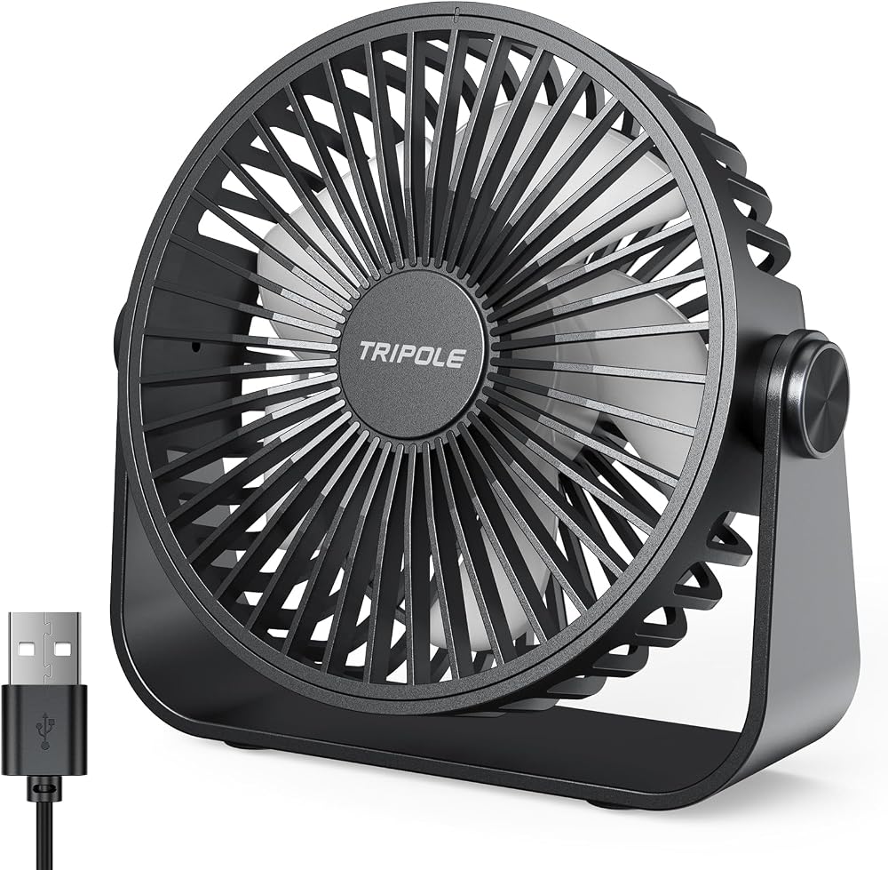 TriPole USB Desk Fan 3 Speeds 360° Rotatable Mini Table Fan Black
