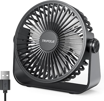 TriPole USB Desk Fan 3 Speeds 360° Rotatable Mini Table Fan Black