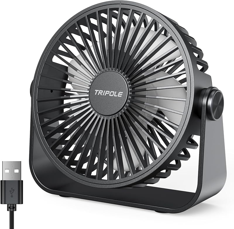 TriPole USB Desk Fan 3 Speeds 360° Rotatable Mini Table Fan Black