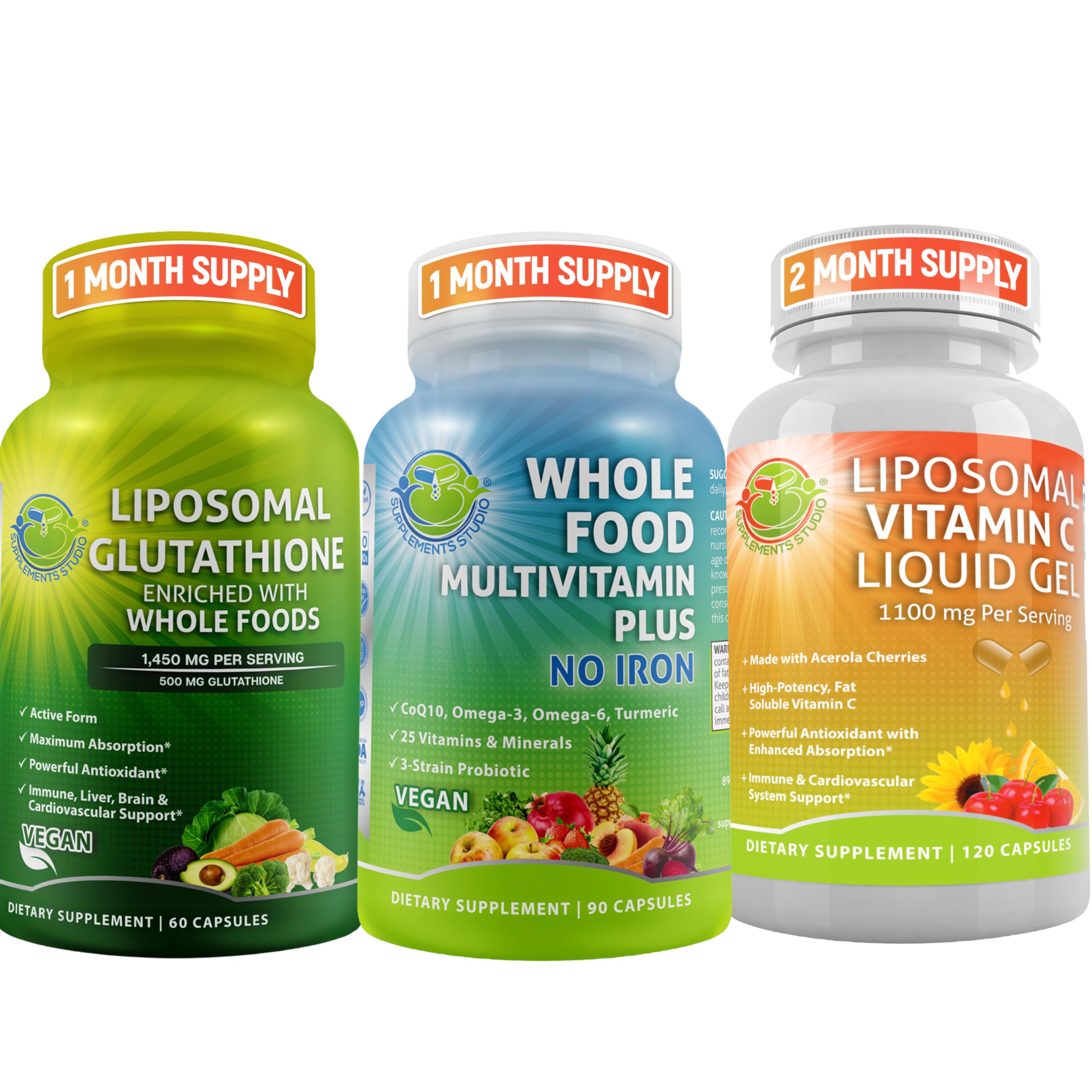 Mua Daily Immune, Antioxidant & Energy Support Bundle  Liposomal  Glutathione 500mg with Whole Foods + Liposomal Vitamin C 1100mg Liquid Gel  + Vegan Whole Food Multivitamin Without Iron trn Amazon M