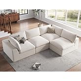 120" Cloud Sectional Couch | Oversize Boneless Couches for Living Room | 4 Seater Modern L-Shape Sofa | Ivory White
