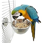 AOTU Anti Tip Stainless Steel Parrot Feeding Bowl - Locking Bird Food &amp; Water Bowls for Cage, Bird Cage Accessories for Chinchilla, Cockatiel, Conure, Budgie, Macaw, Gray Parrot &amp; Small Pets (L)