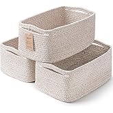 Maxuni 3-Pack Small Storage Baskets for Organizing | Woven Shelf Toy Basket | Rope Baskets for Gifts Empty | Closet Organizer Bins with Handles | Cube Decorative Box | 11.8×7.8×5.1” | Mixed brown
