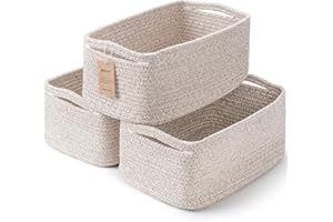 Maxuni 3-Pack Small Storage Baskets for Organizing | Woven Shelf Toy Basket | Rope Baskets for Gifts Empty | Closet Organizer Bins with Handles | Cube Decorative Box | 11.8×7.8×5.1” | Mixed brown