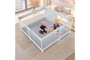 POUDEE Baby Playpen 50" x 50" Baby Play Yard Playpen for Babies and Toddlers with Zipper Gate Indoor & Outdoor Baby Fence Safety Baby Activity Center with Breathable Mesh Non-Slip Play Pen