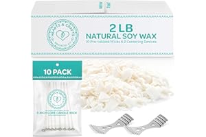 Hearts & Crafts Soy Wax for Candle Making - 2 lbs Soy Wax - 10 6-Inch Pre-Waxed Candle Wicks, 2 Metal Centering Devices, 2 lbs Soy Wax Flakes - Candle Wax and Candle Making Wax Supplies
