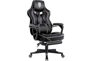 Vonesse Gaming Chair, Computer Office Chair with Footrest,Reclining Gaming Chairs for Adults, Big and Tall Ergonomic Gaming Chair with Lumbar Support (Gray/Black)
