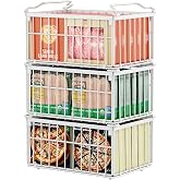 Freezer Organizer Bins, 3 Pack Enlarged Baskets for 5-9 Cu.FT Deep Freezer | Stackable Chest Freezer Organizer Bins, Foldable with Handles, White Storage Container Baskets for Sort Frozen Meats