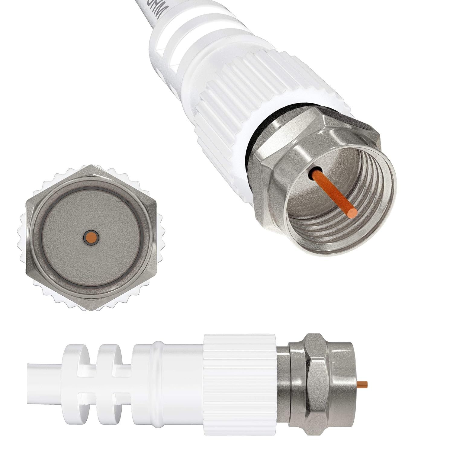 ConnectingU® 5m White Satellite Coaxial Cable Kit (Virgin Media & Sky Compatible) - Male to Male Cable with F-Type Connectors Bundled with an F-Type Female to Female Coupler - Pack of 2 - Image 4