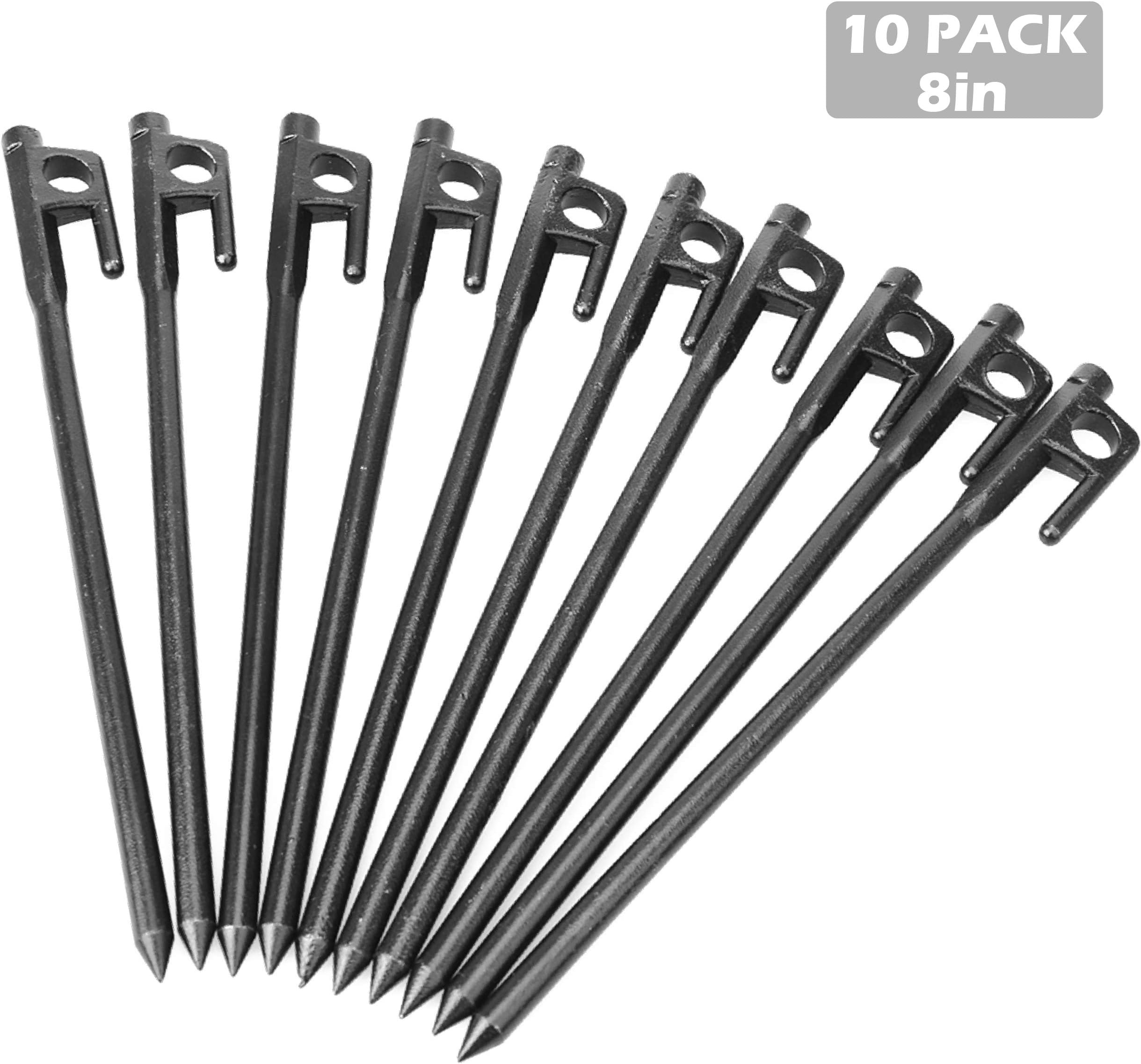 TRIWONDER Tent Pegs Steel Ground Stakes Forged Steel Tent Pegs Heavy Duty Camping Tent Stakes Metal Soild Pegs with Carrying Bag (8in (20cm), Forged Steel - 10Pcs)