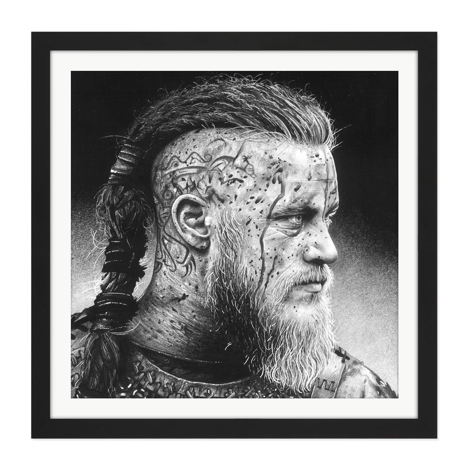 Ragnar Vikings Warrior Wayne Maguire Square Wooden Framed Wall Art Print Picture 16X16 Inch
