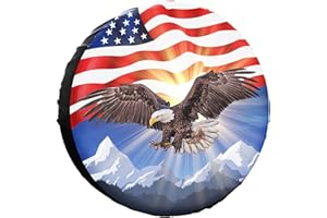YZ-MAMU Spare Tire Cover American Eagle Flag Polyester Universal Waterproof Corrosion Protection Wheel Covers for Trailer RV SUV Truck and Many Vehicles 15 inch